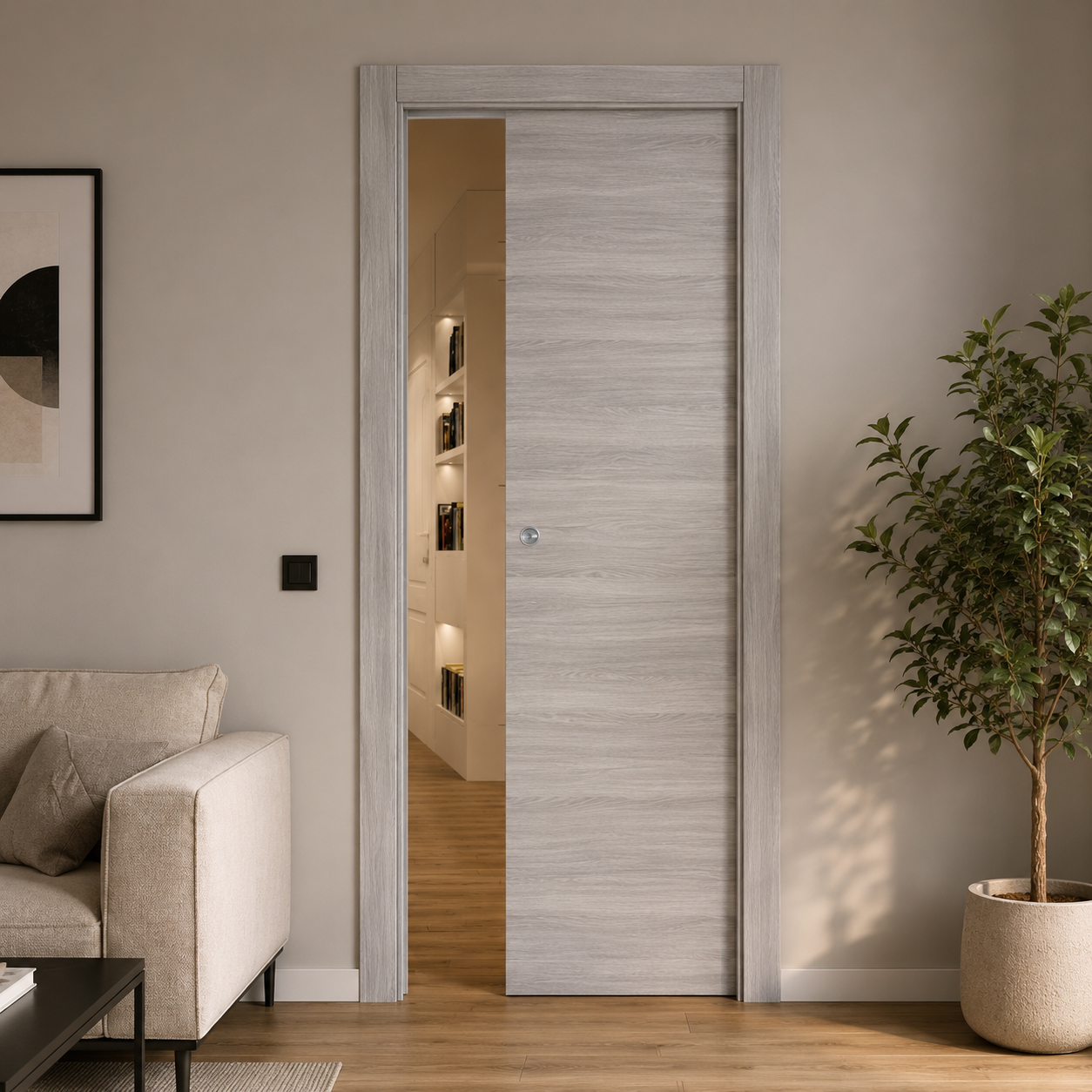 Porta da interno scorrevole reversibile olmo grigio effetto venato H210 cm