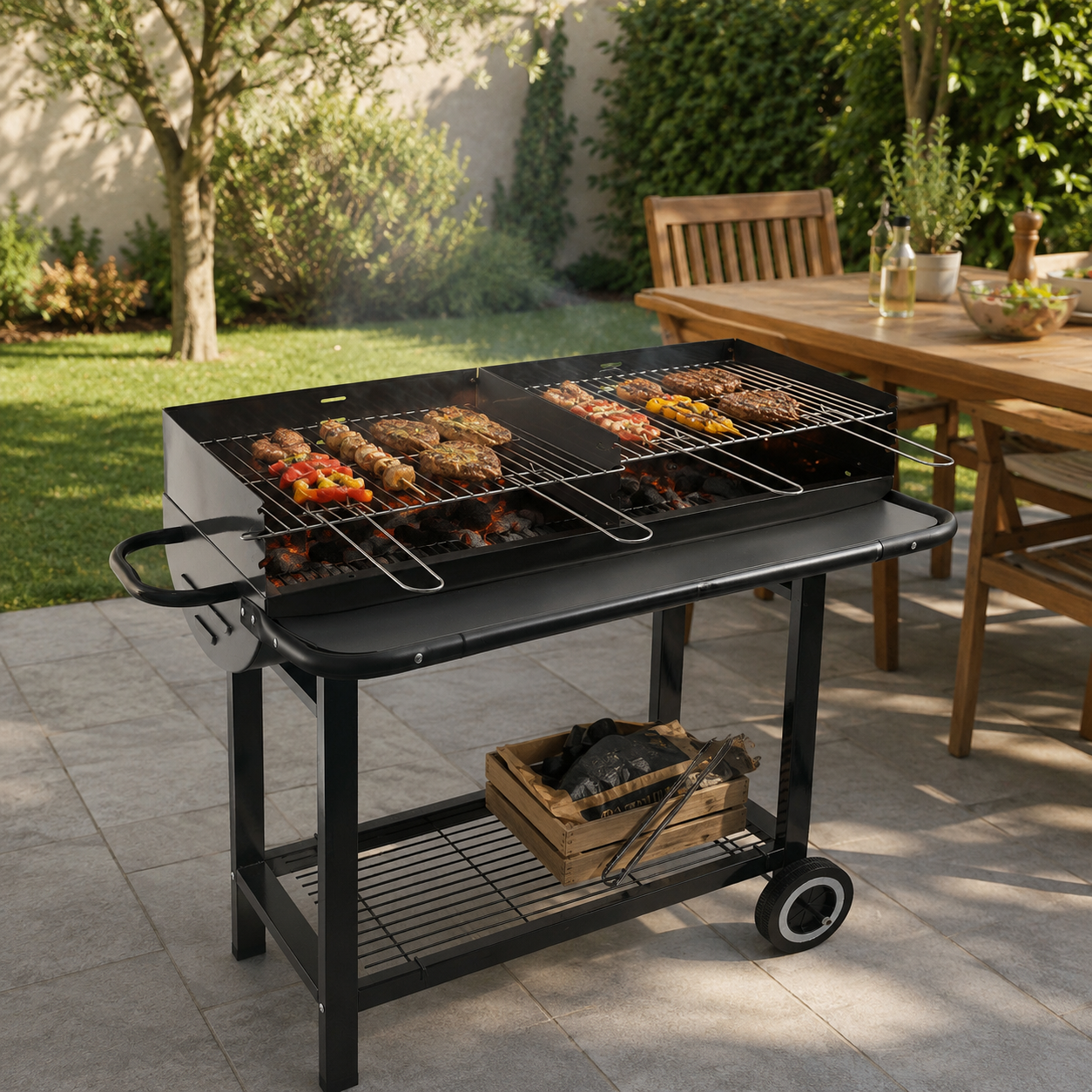 <transcy>Barbecue à charbon 2 grilles de cuisson séparées 41x27 cm El Gaucho Colorado</transcy>