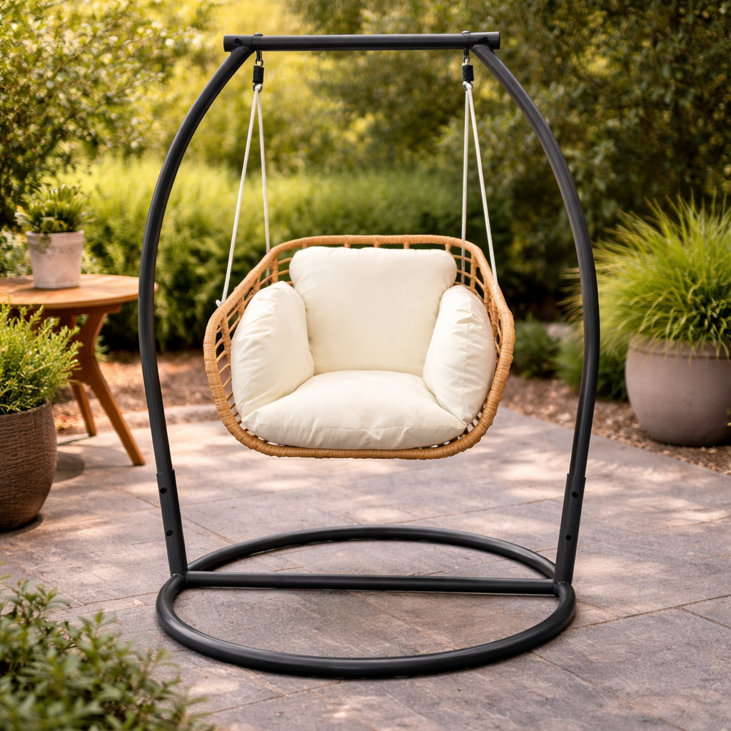 Dondolo un posto singolo struttura in metallo circolare con cuscino 105x156x105 cm Gleces