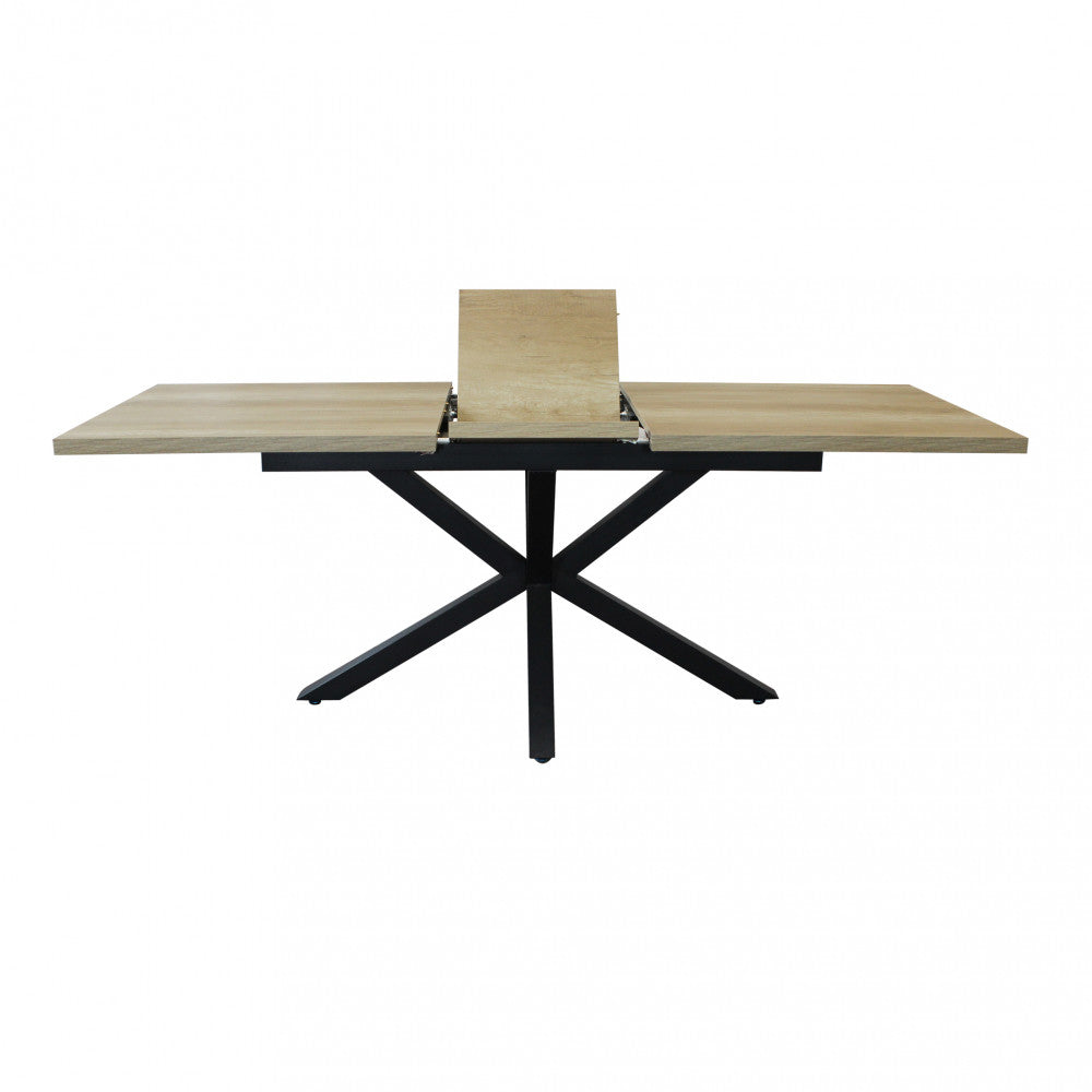 Tavolo allungabile con piano in mdf naturale e struttura in metallo nera 90x160/200xH75 cm Gariè