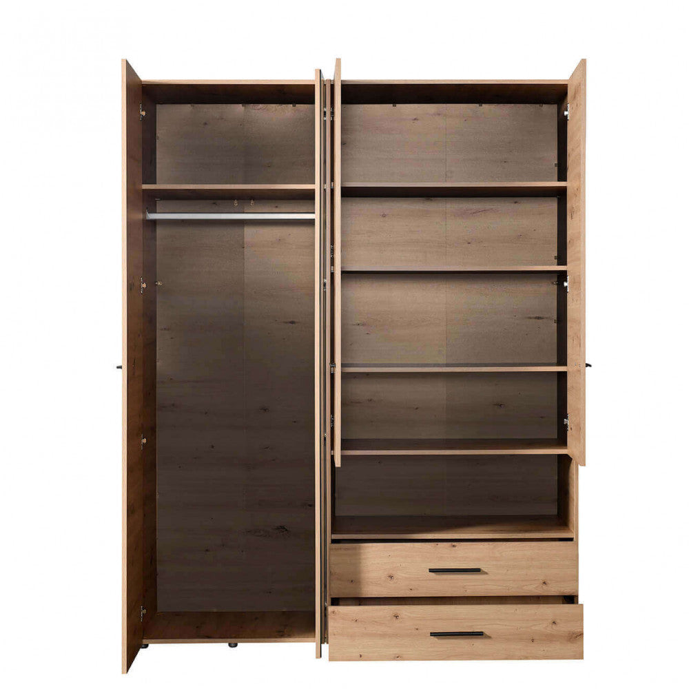 Armoire à 3 portes et 2 tiroirs en bois mélaminé bilaminé avec compartiment de rangement Silvian