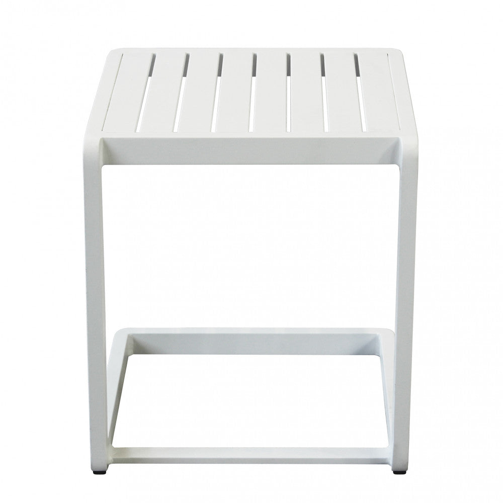 Table basse 40x40x45 cm en aluminium blanc pour jardin extérieur pour salons et support pour bains de soleil Nolan