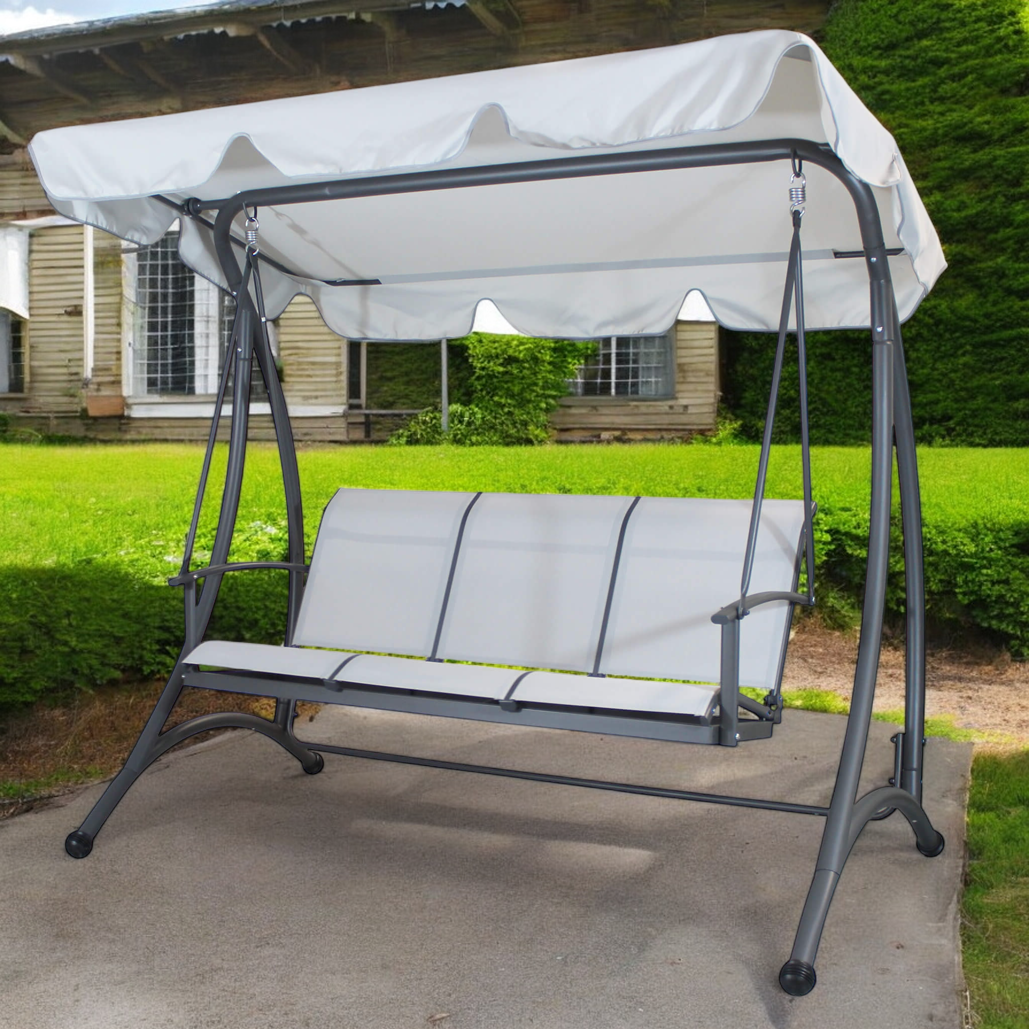 Balançoire trois places en textilène avec auvent Ischia