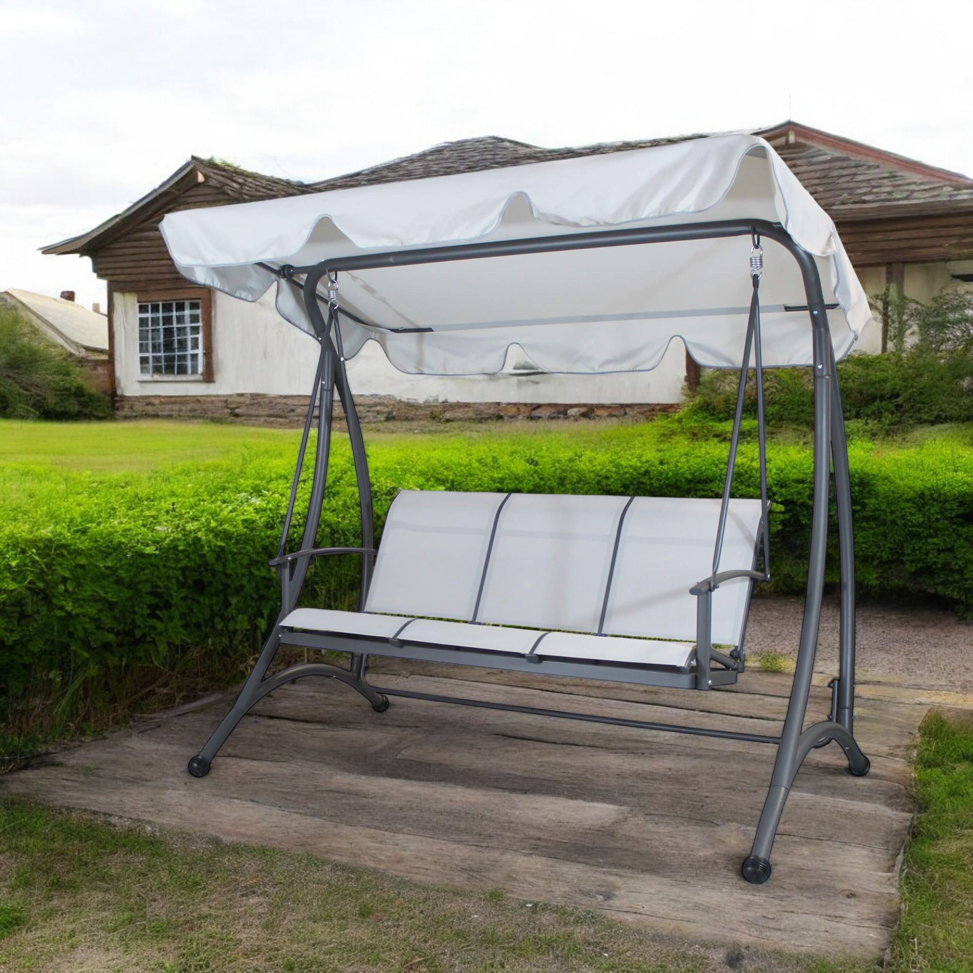 Balançoire trois places en textilène avec auvent Ischia