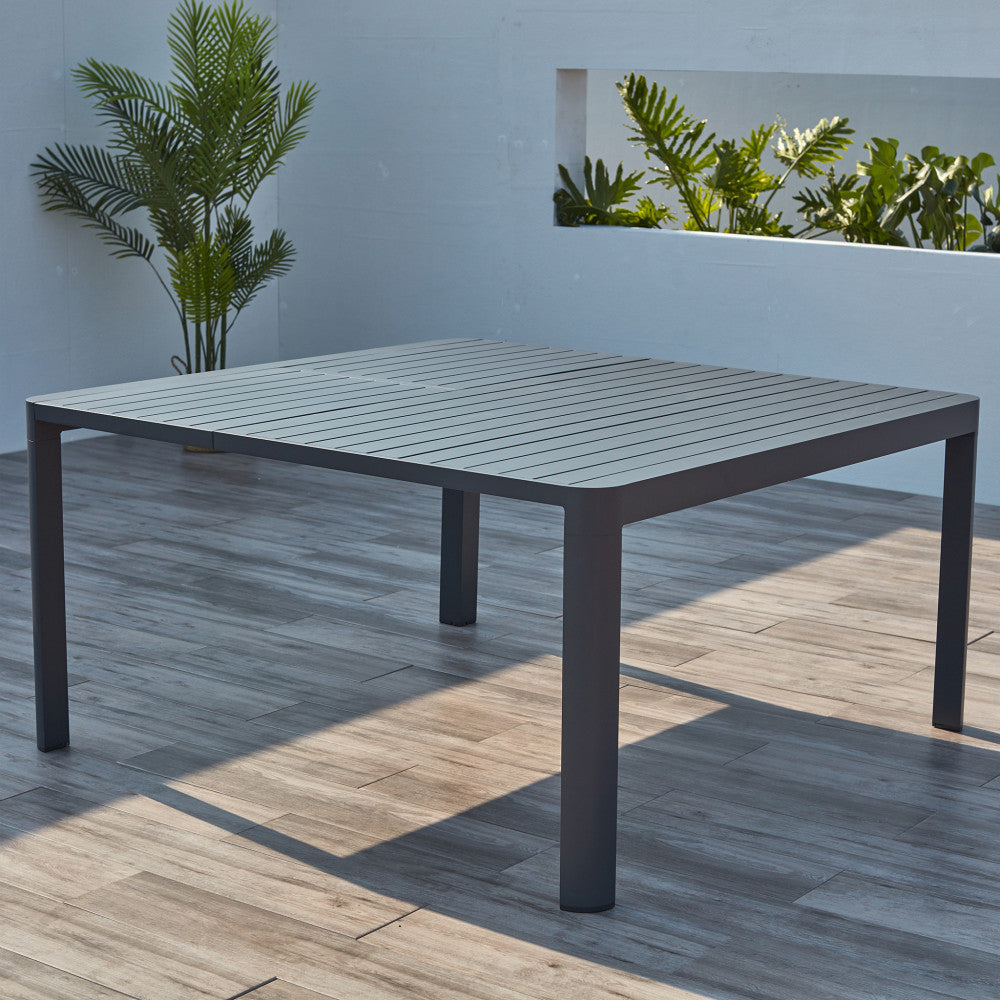 Table d'extérieur 100x150 cm en aluminium avec plateau à lattes extensible en largeur Square Maxi