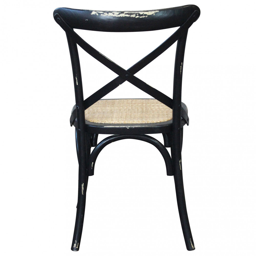 Sedia da pranzo in legno con schienale a croce e seduta in rattan 46x42xH87 cm Cross