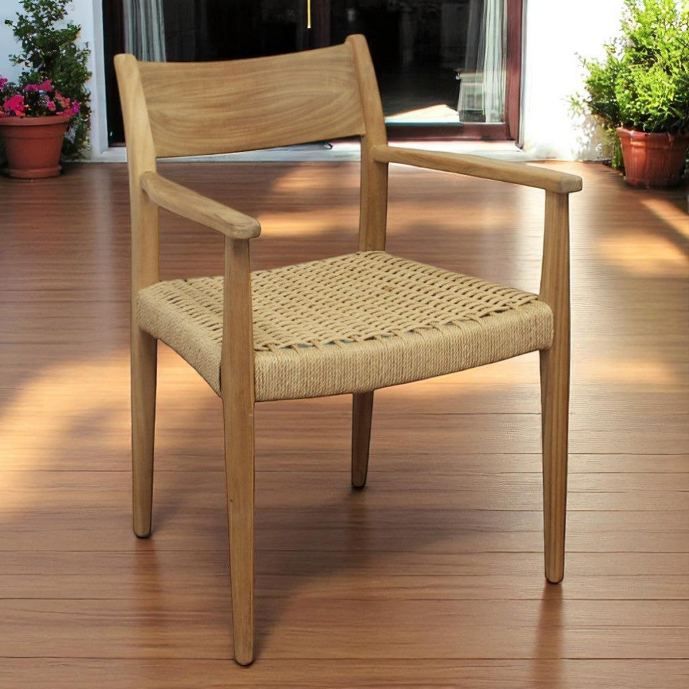 Poltrona impilabile in legno teak e wicker 59x60x80 cm da esterno Agra