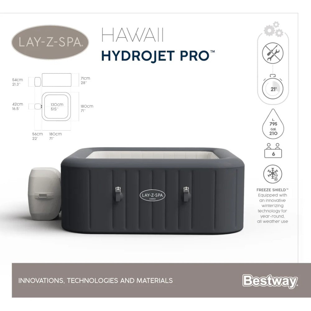 Piscine SPA d'hydromassage gris foncé 4-6 personnes avec télécommande via APP Lay-Z Spa Hawaii Hydrojet Pro BESTWAY 60031