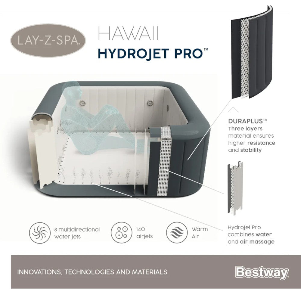 Piscine SPA d'hydromassage gris foncé 4-6 personnes avec télécommande via APP Lay-Z Spa Hawaii Hydrojet Pro BESTWAY 60031