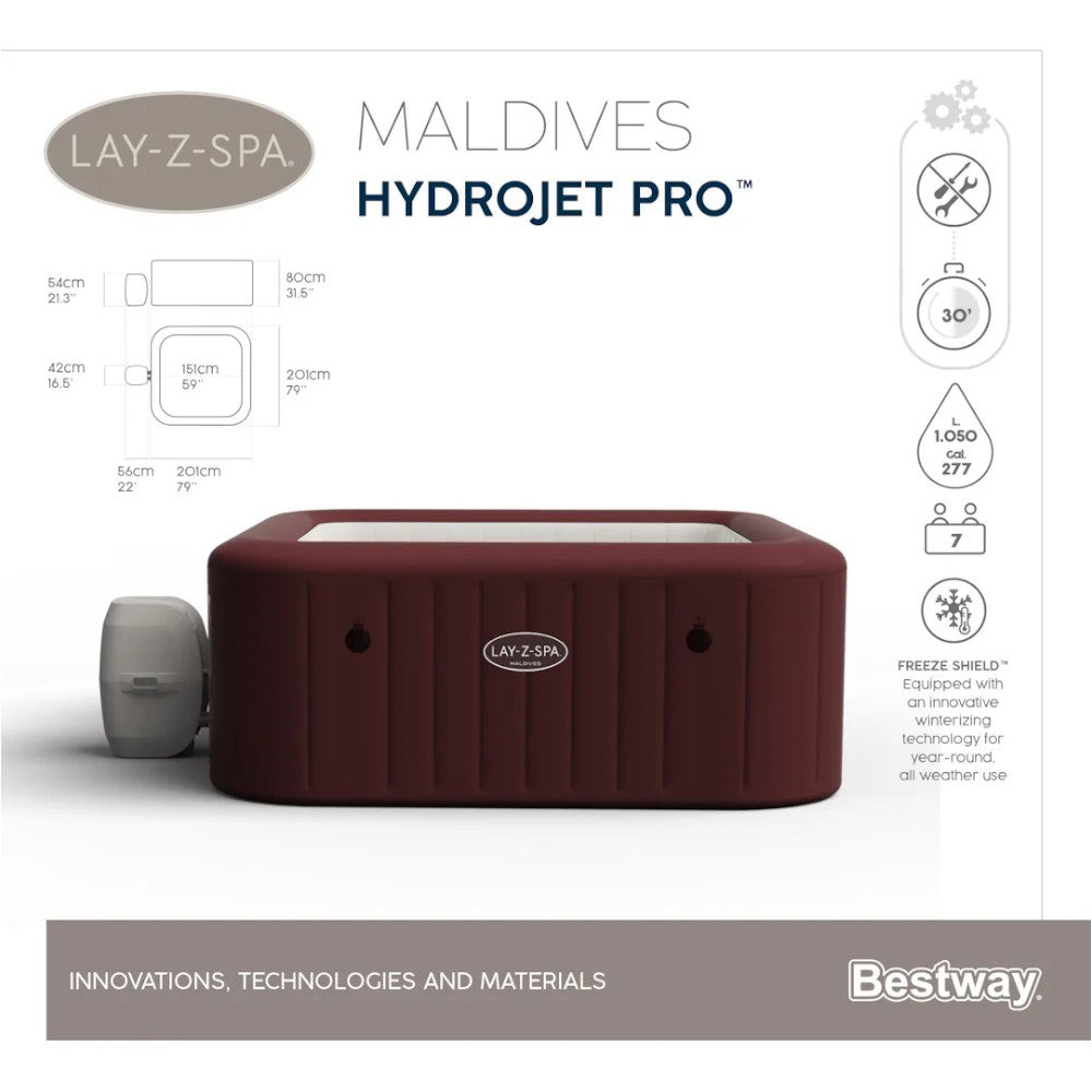 Piscine SPA d'hydromassage en acajou 5-7 personnes avec télécommande via APP Lay-Z Spa Maldives Hydrojet Pro BESTWAY 60033