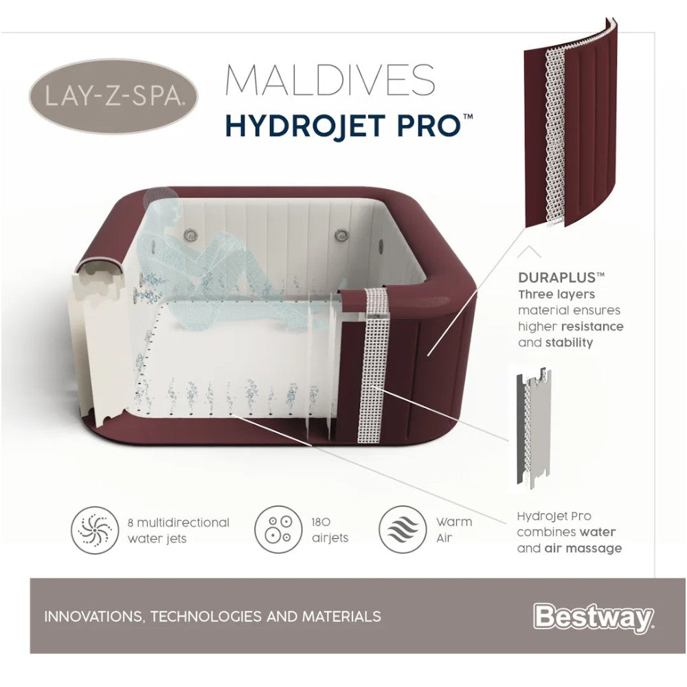 Piscine SPA d'hydromassage en acajou 5-7 personnes avec télécommande via APP Lay-Z Spa Maldives Hydrojet Pro BESTWAY 60033