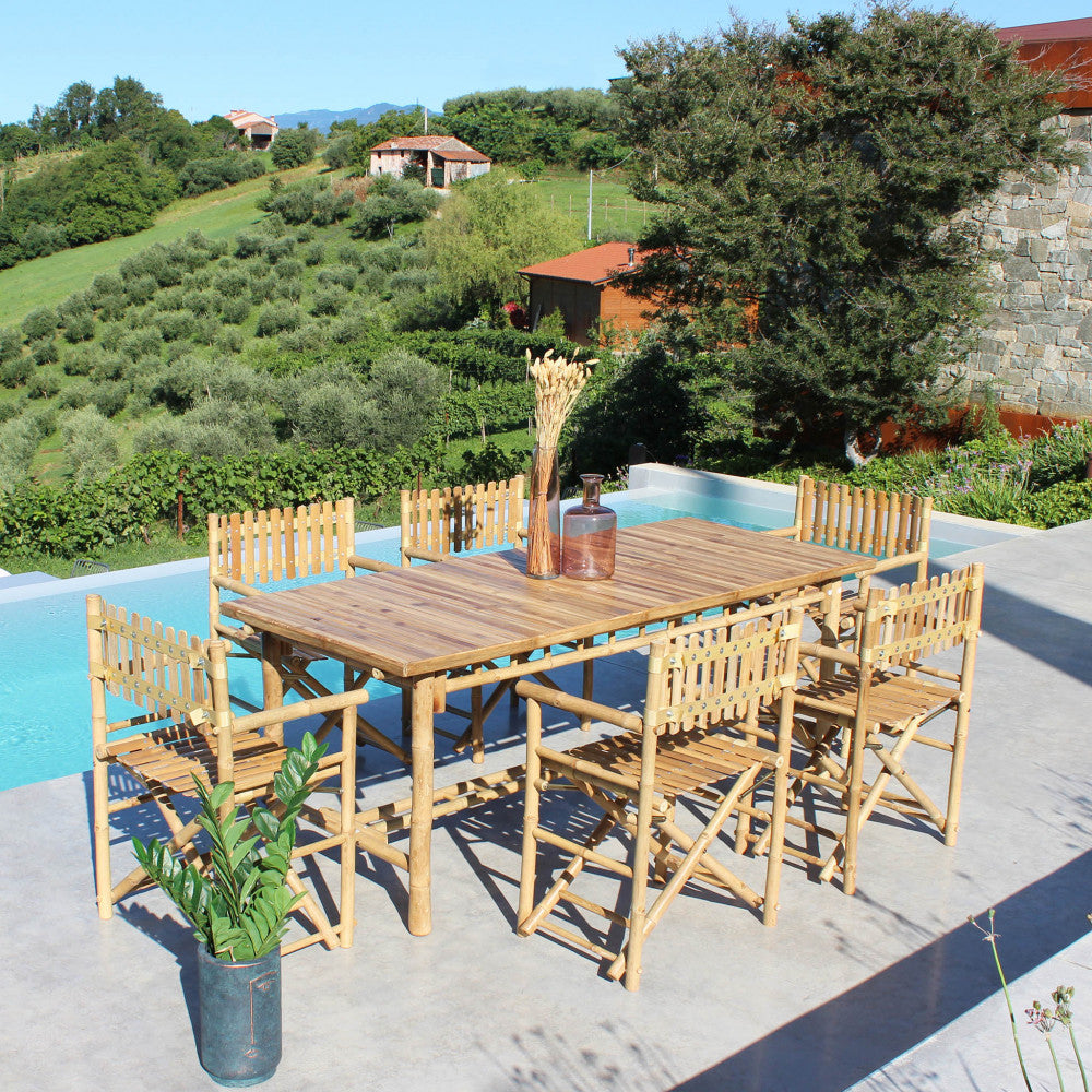 Table d'extérieur rectangulaire 200x80xH75 cm avec structure en bambou Tropikal 