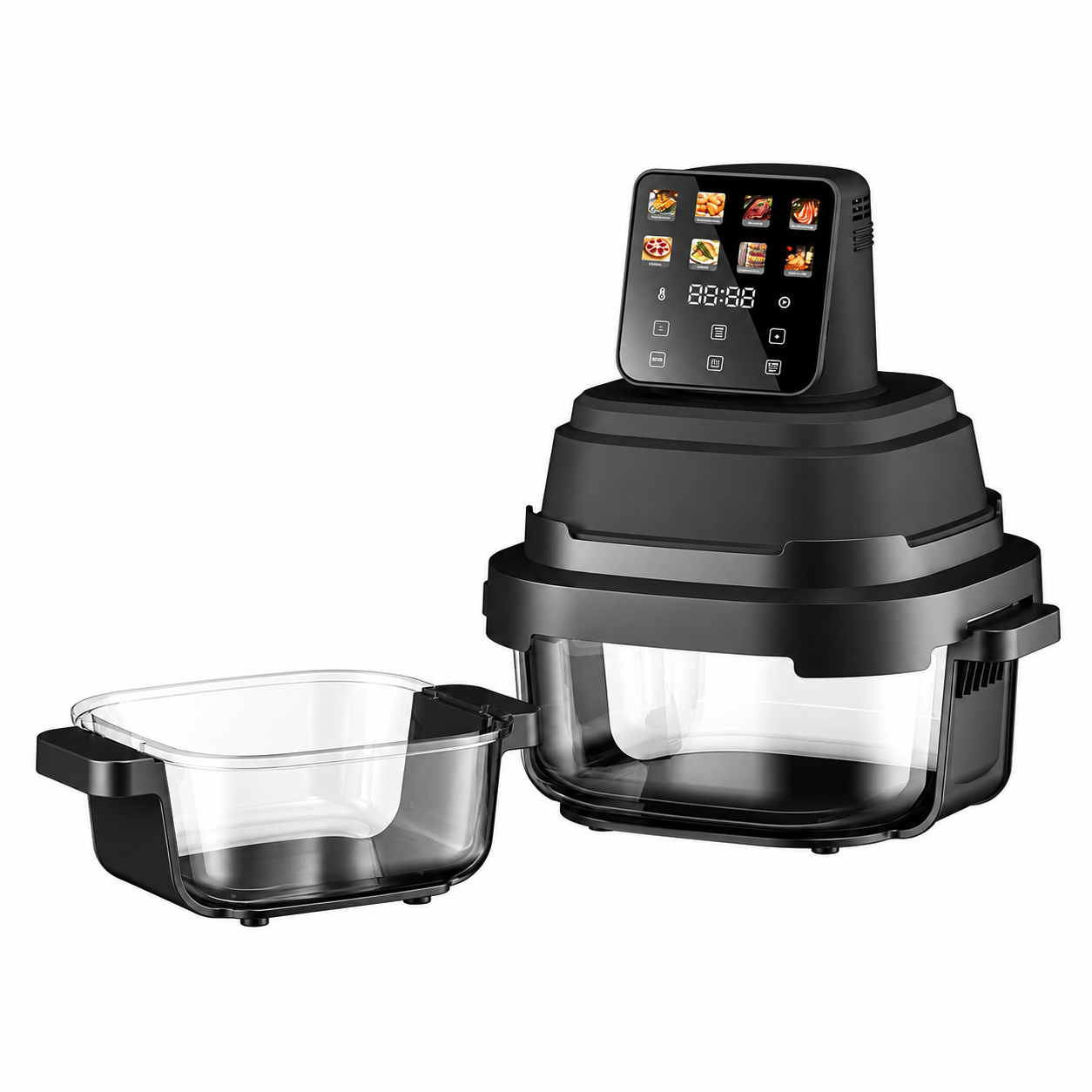 Friggitrice ad aria 1500W multiuso 4in1 con doppio cestello portapranzo in vetro