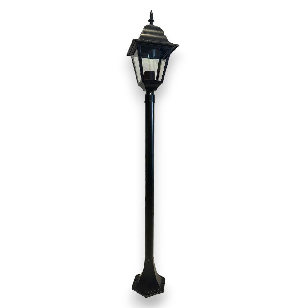 Lanterne aluminium sur mât noir pour extérieur H120 cm avec 1 lumière 100W modèle NEW YORK