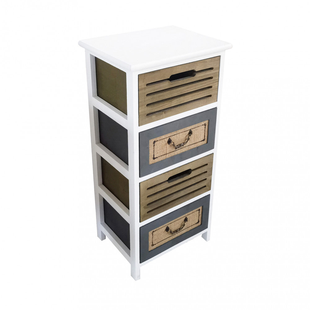 Mobiletto cassettiera in legno 35x28x73 cm con 4 cassetti decorati