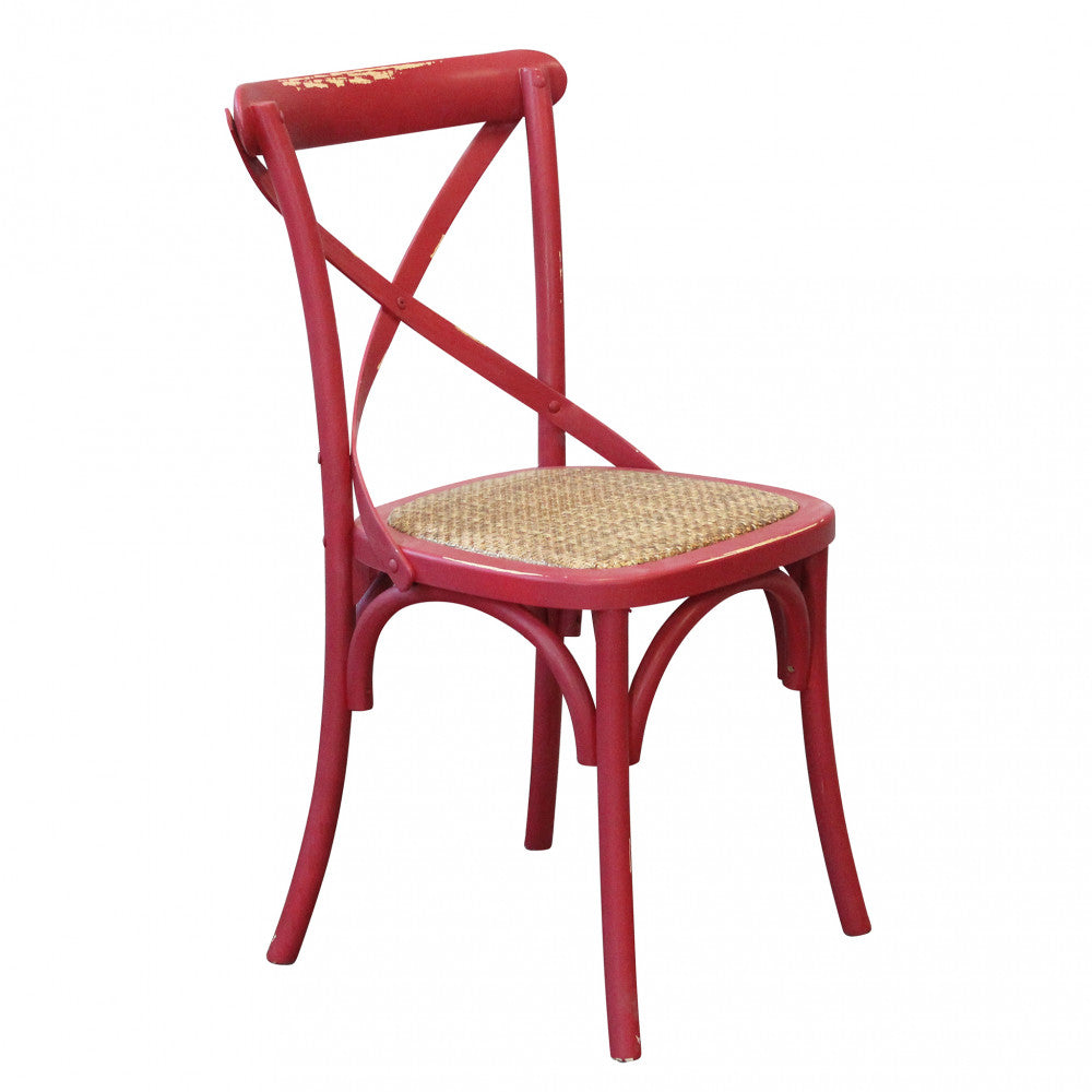Sedia da pranzo in legno con schienale a croce e seduta in rattan 46x42xH87 cm Cross