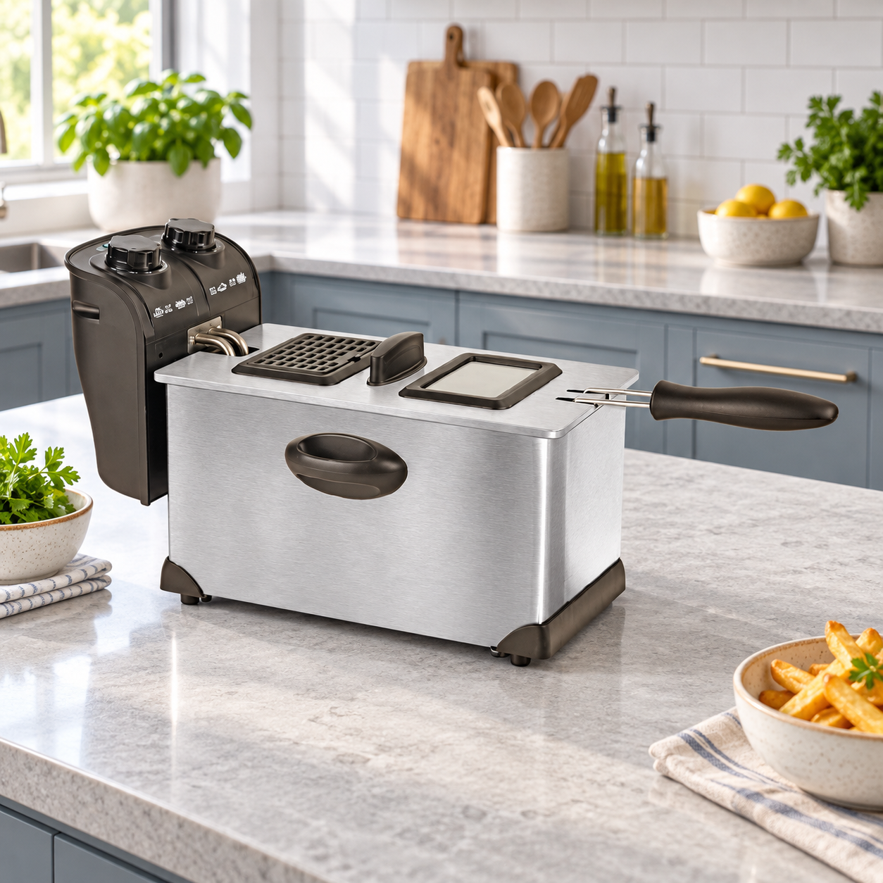 Friggitrice elettrica 2000W in acciaio inox 3 litri con temperatura regolabile e filtro anti odore
