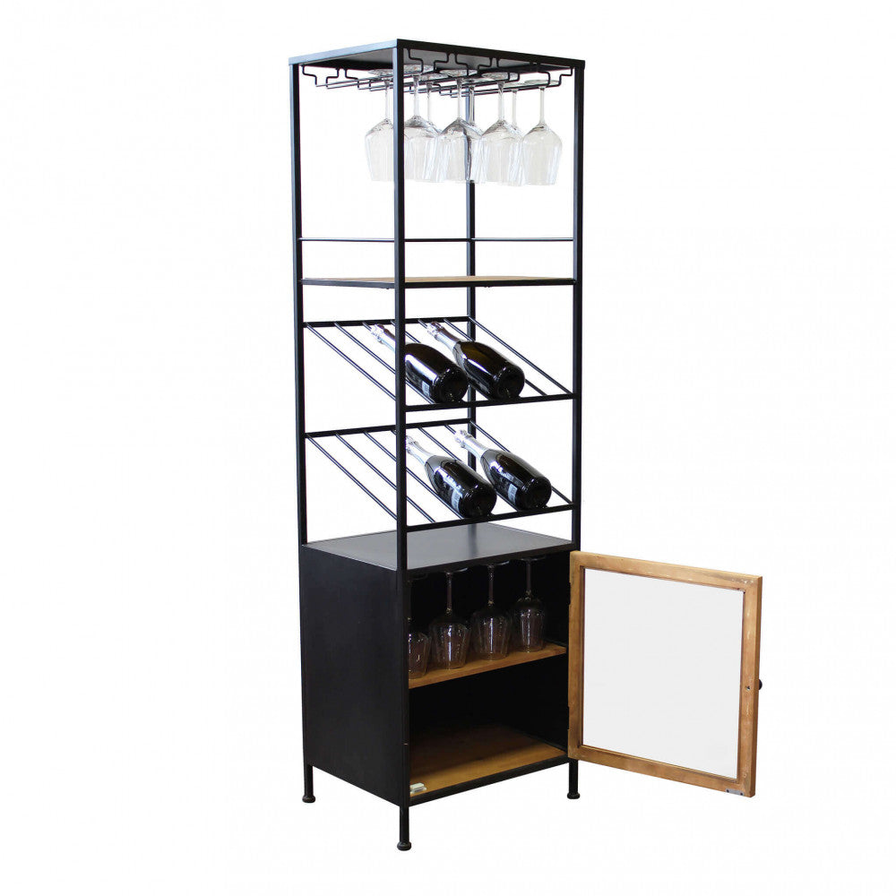 Vitrine de cave à vin pour bars et pubs en métal et bois avec support porte-bouteilles et support pour verres Industrial Line