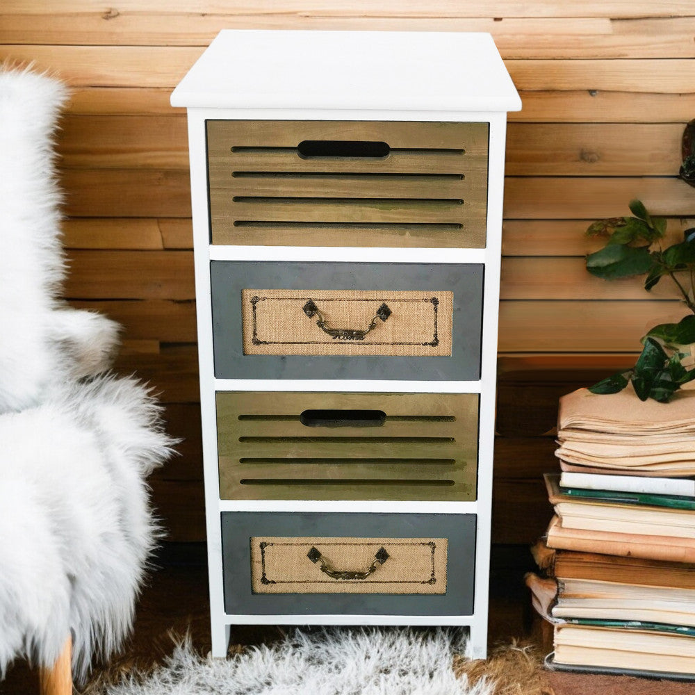 Mobiletto cassettiera in legno 35x28x73 cm con 4 cassetti decorati