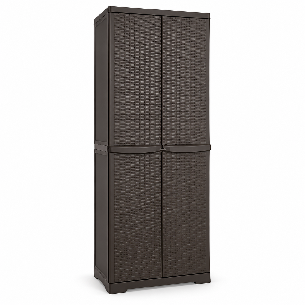 Armadio tuttopiani in resina marrone effetto rattan con ante per lucchetto e 4 piani regolabili Wenge