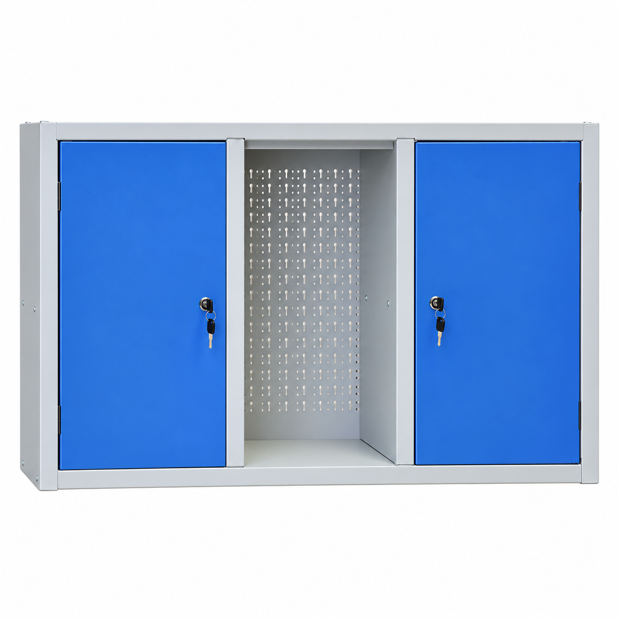 Armadietto porta utensili pensile in lamiera con due ante e ripiano centrale