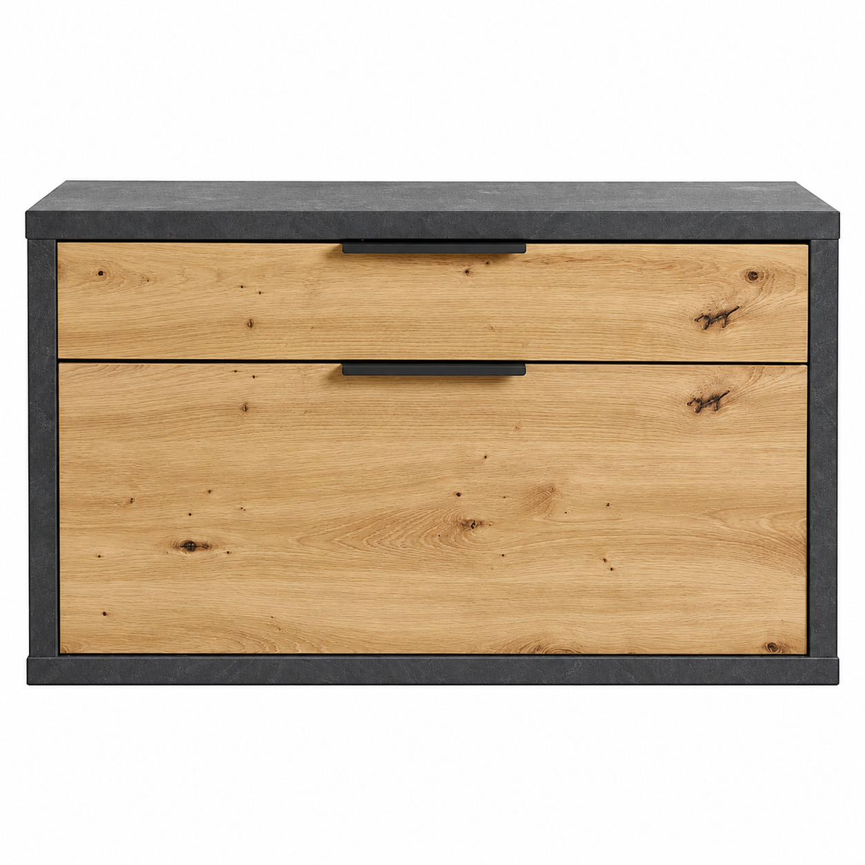 Mobile comodino in legno nobilitato rovere grigio con cassetto e anta a ribalta