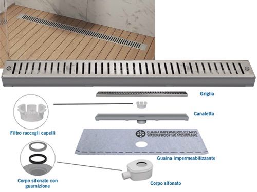 Caniveaux en acier inoxydable à encastrer pour évacuation de salle de bain au niveau du sol en kit