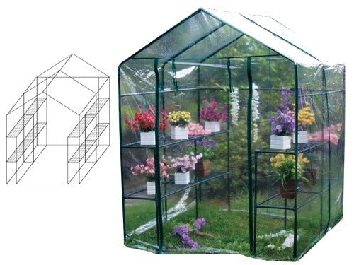 <transcy>Serre en acier avec couverture en PVC L143xP143xH195 cm Garden Cottage Brixo</transcy>