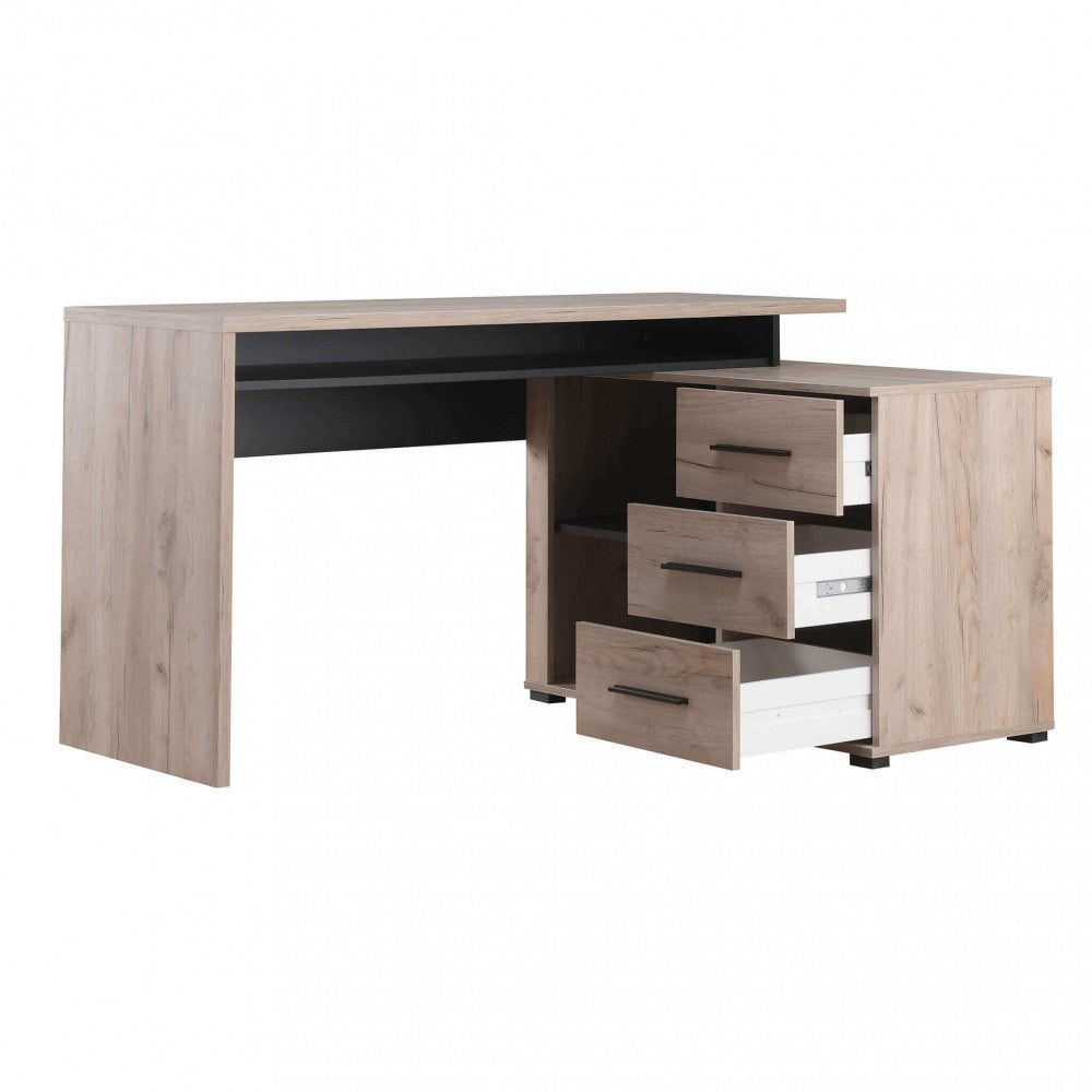 Bureau d'angle pour bureau d'étude en bois mélaminé bilaminé avec 3 tiroirs et 2 étagères Corner Desk