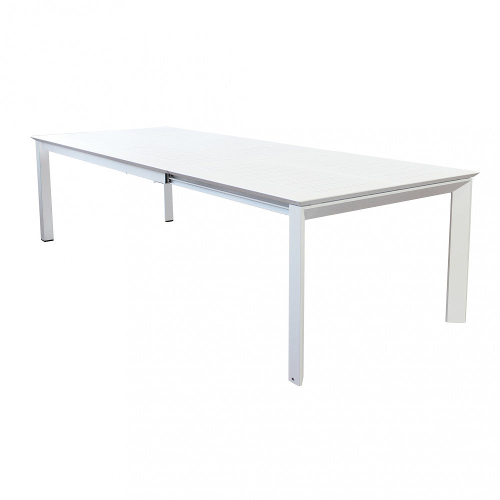 Table d'extérieur avec structure en aluminium blanc extensible jusqu'à 3 mètres avec plateau à lattes Agropoli