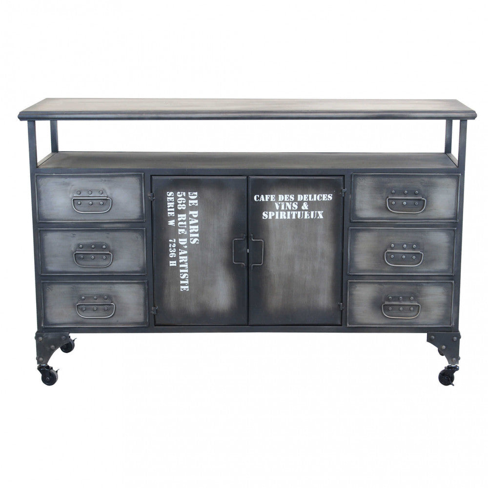 Mobile in acciaio con cassetti ante e ripiani ampi 132.5x37.5xH82 cm per casa