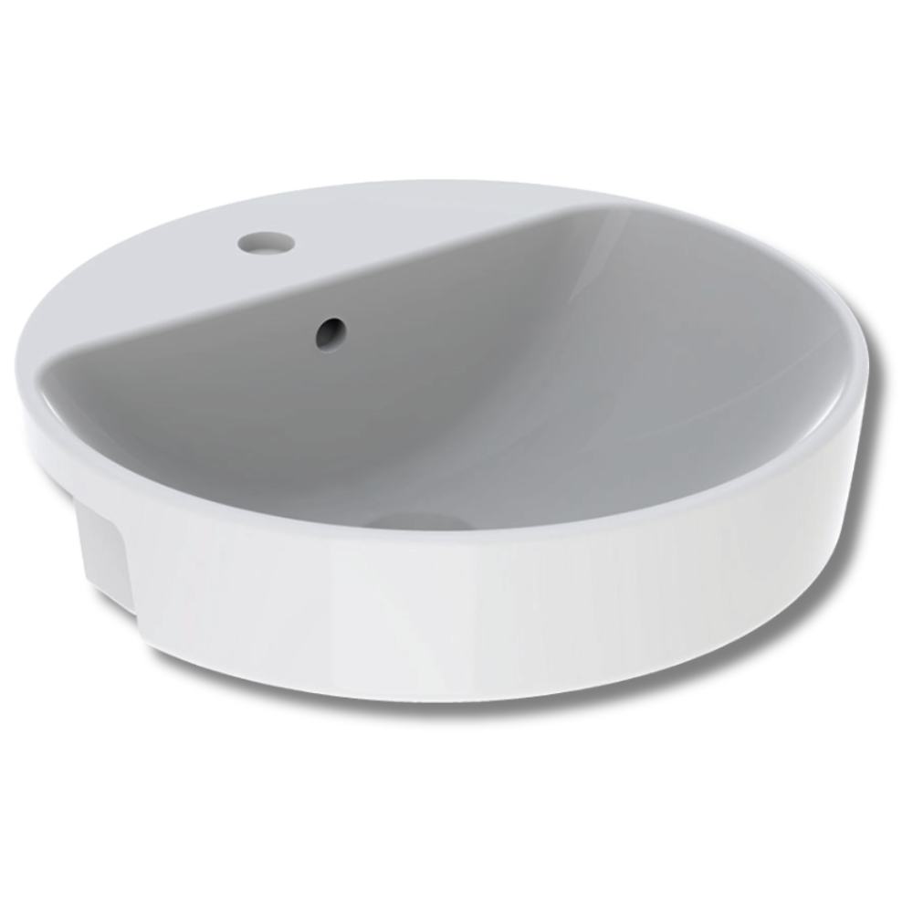 Lavabo a semincasso rotondo diametro 50 cm in vetrochina bianco con foro centrale VariForm