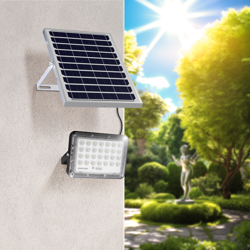 Projecteur LED avec télécommande crépusculaire et panneau solaire Prometeo indépendant 4000K 