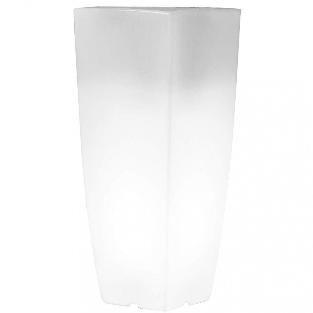 Vaso luminoso bianco in polipropilene 40x40xH90 cm con impianto luminoso risparmio energetico 20w