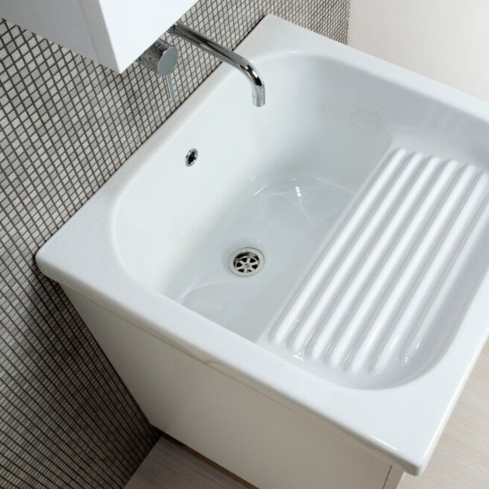 Lavabo avec essoreuse de salle de bain en céramique blanche