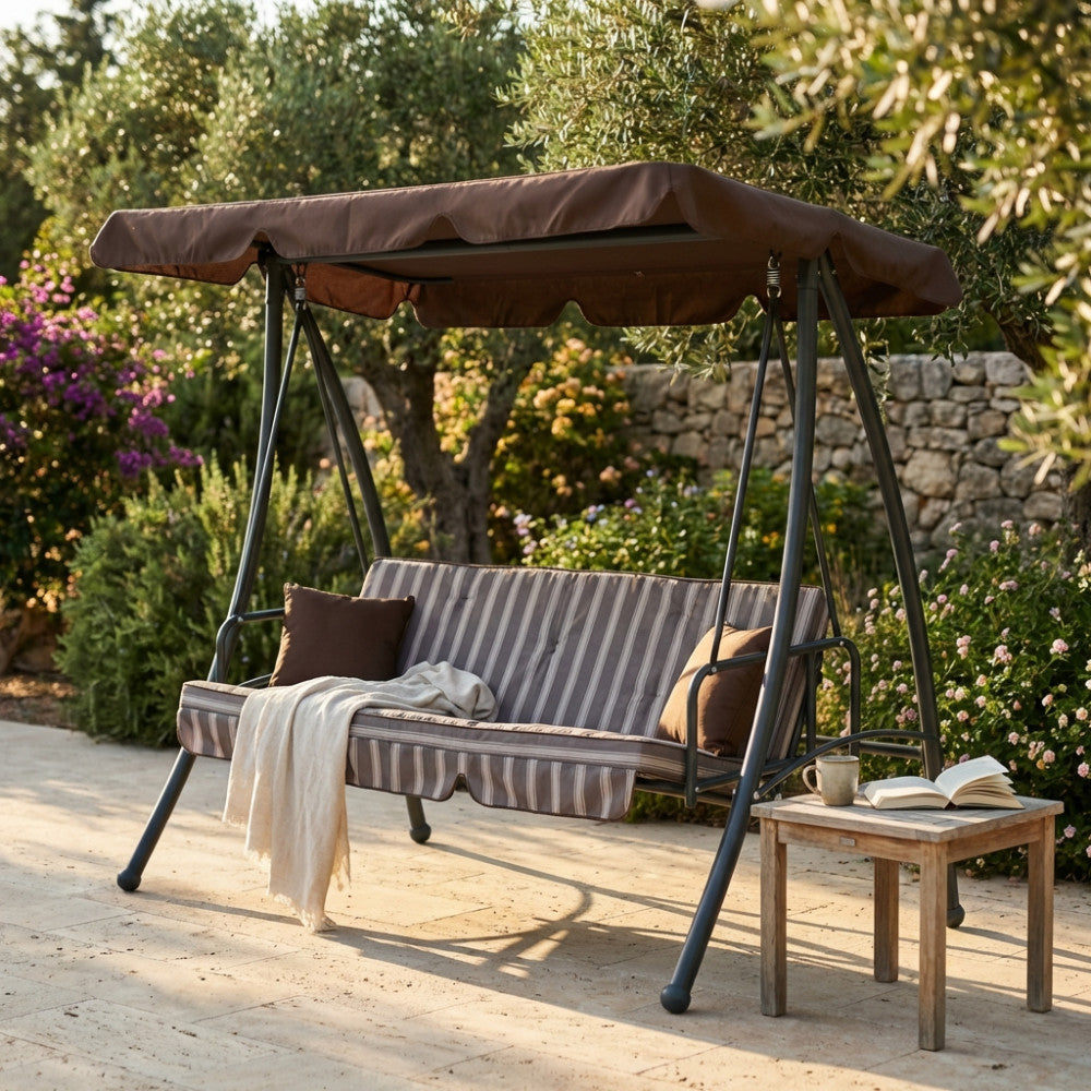 Balançoire trois places en acier avec coussins Capri