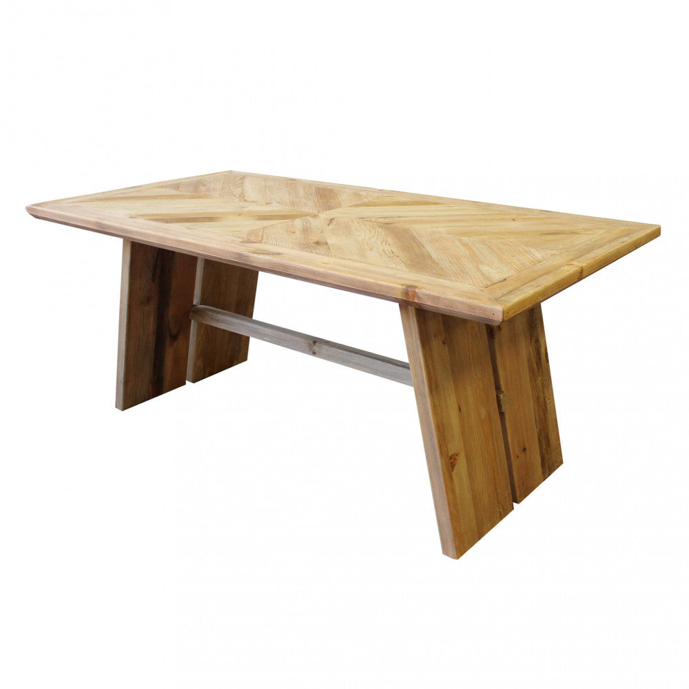 Table de salle à manger d'intérieur rustique en bois de pin avec surface travaillée de Brindisi