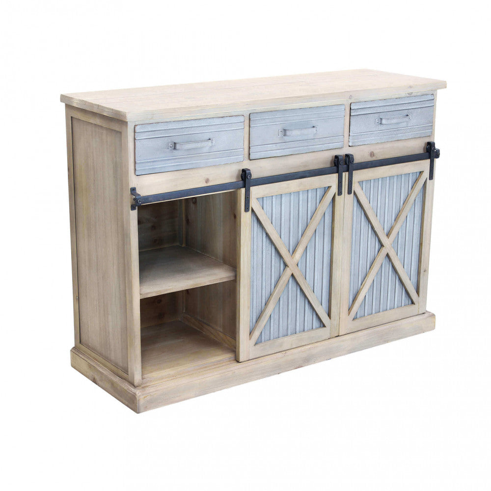 Mobile in metallo e legno con ripiani e cassetti  113x39.5xH81 cm finitura moderna Dolph