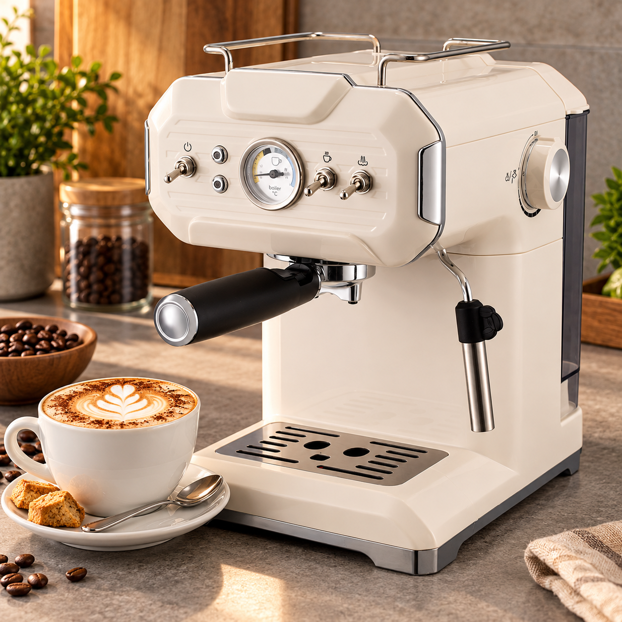 Macchina per caffè 850W compatibile con cialde e caffè macinato con lancia per cappuccino