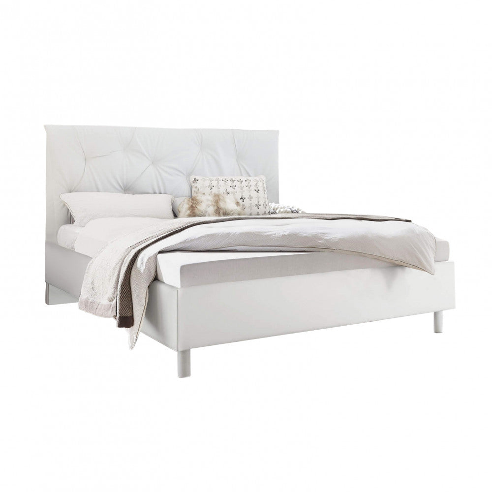 Letto matrimoniale con struttura in legno bianco imbottito 185x210x121 cm