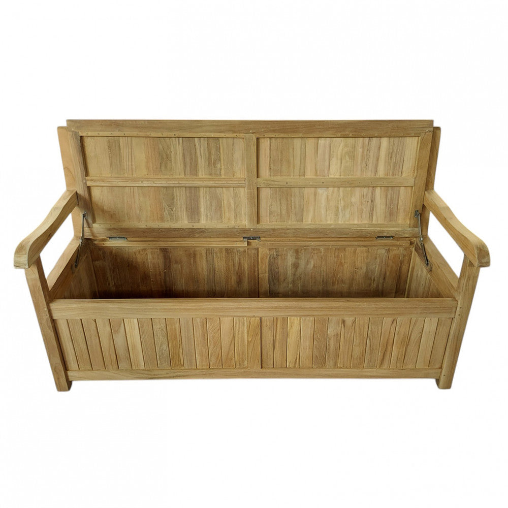 Panchina baule cassapanca in legno di teak 160x64x92 cm con braccioli