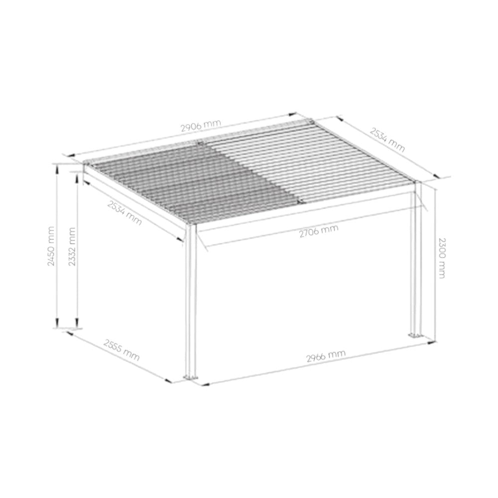 Pergola bioclimatica 3x2.5 mt. addossata in alluminio con lamelle frangisole orientabili