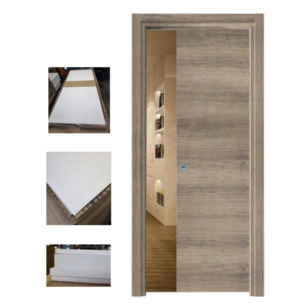 Porta da interno scorrevole reversibile olmo nocciola effetto venato in MDF H210 cm