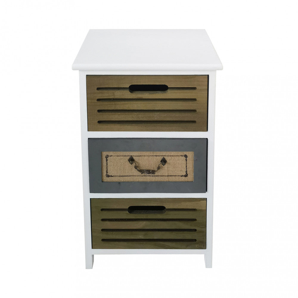 Mobiletto cassettiera in legno 35x28x56 cm con 3 cassetti colorati