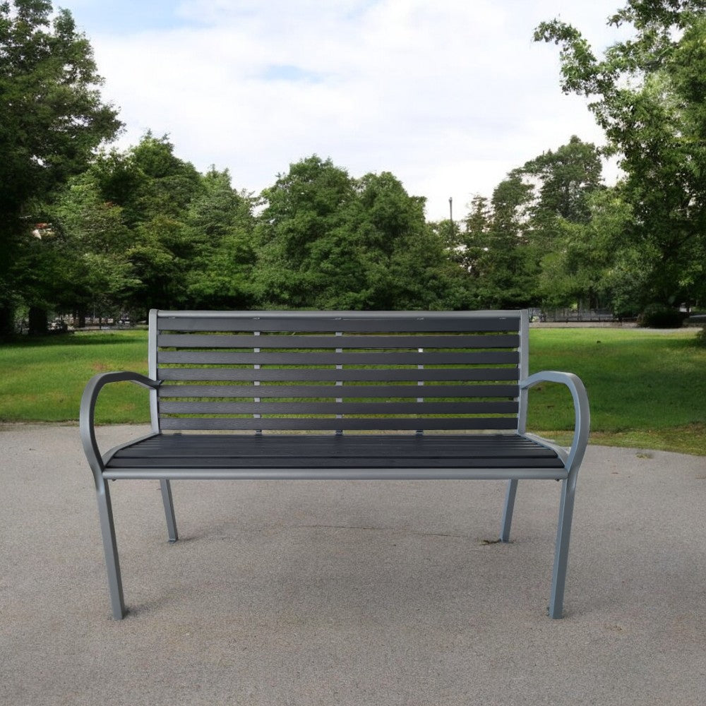 Banc en acier et résine avec accoudoirs gris anthracite 125x59x81 cm