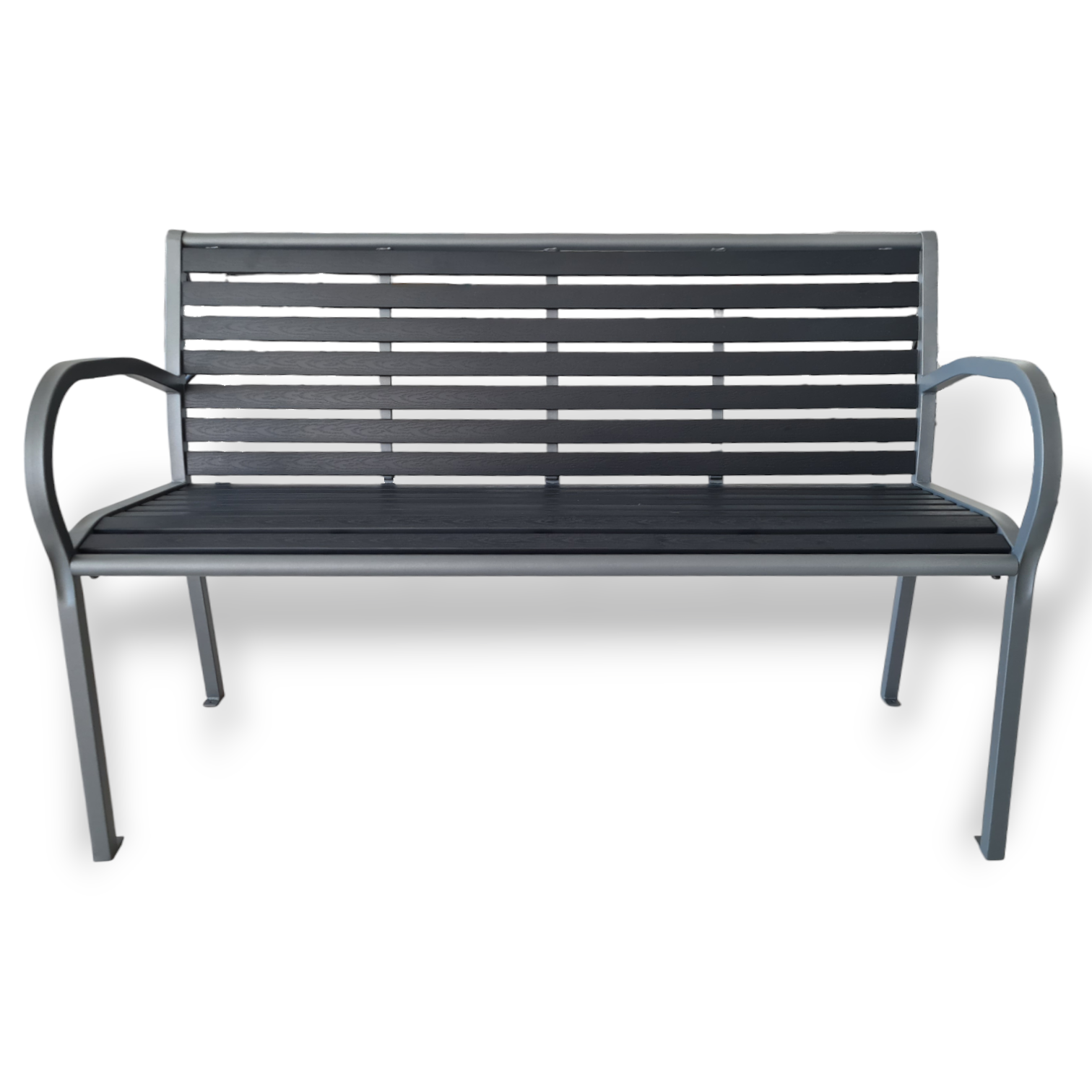 Banc en acier et résine avec accoudoirs gris anthracite 125x59x81 cm