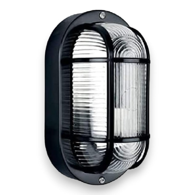 Plafonnier ovale 20,4x11,5xH9,5 cm avec grille en résine pour extérieur