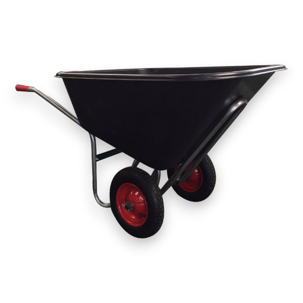 Brouette démontée avec cuve en plastique de 240 litres avec bord de sécurité et 2 roues pneumatiques 