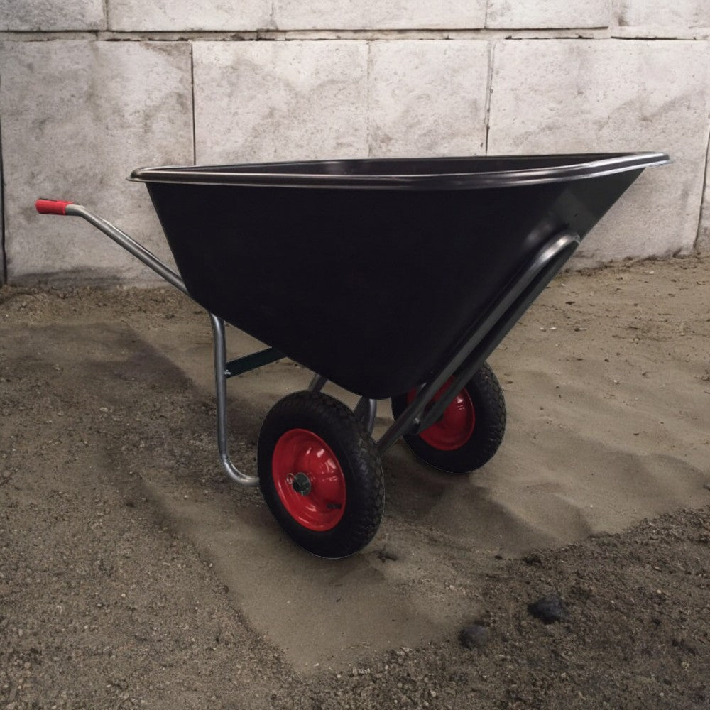 Brouette démontée avec cuve en plastique de 240 litres avec bord de sécurité et 2 roues pneumatiques 