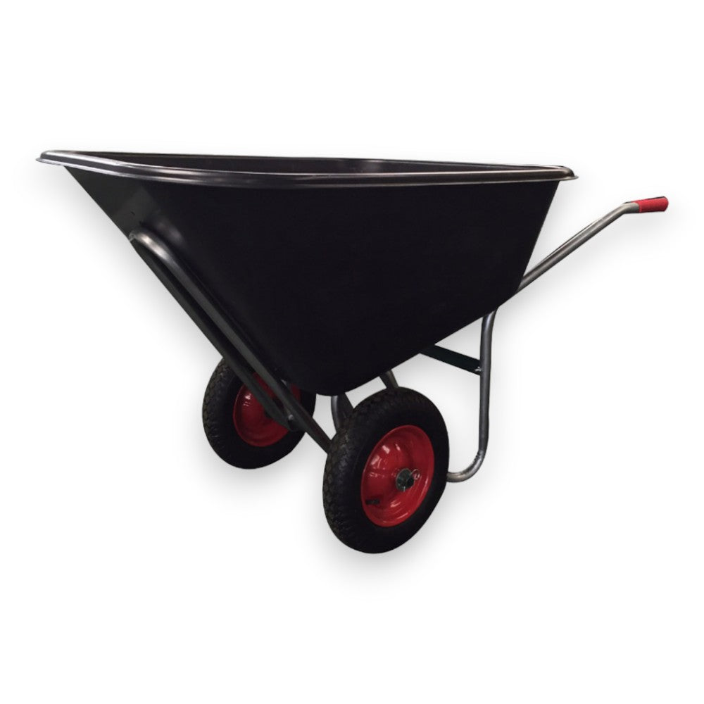 Brouette démontée avec cuve en plastique de 240 litres avec bord de sécurité et 2 roues pneumatiques 
